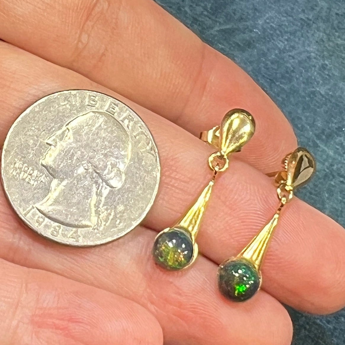 10k Yellow Gold Ethiopian Black Jelly Opal Dangle Earrings **Video**