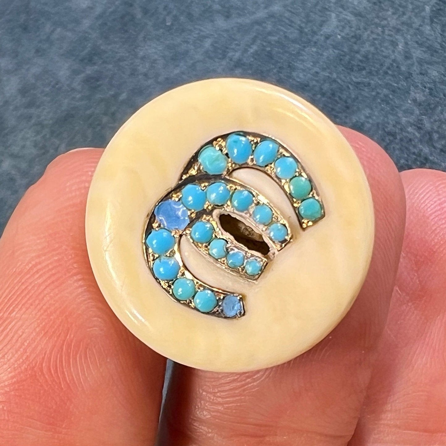 10k Yellow Gold Turquoise 2 Horseshoe Pendant. Double Lucky!