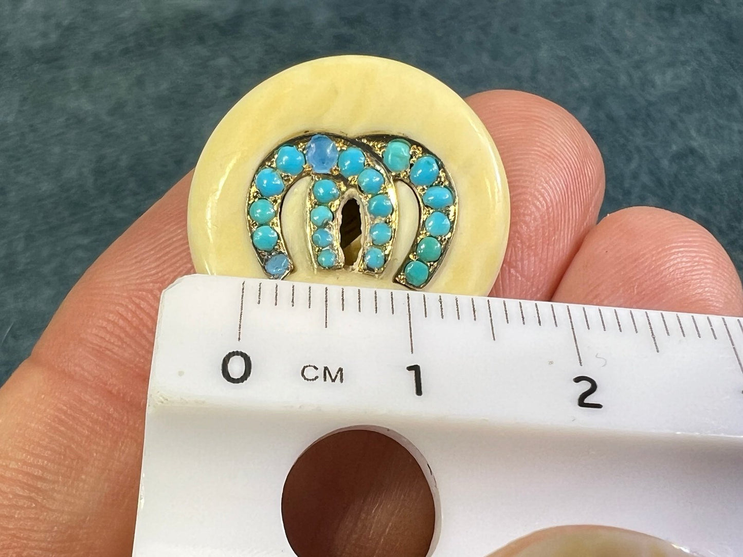 10k Yellow Gold Turquoise 2 Horseshoe Pendant. Double Lucky!