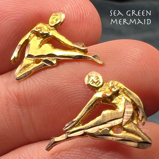 10k Yellow Gold Yoga Dancer Nudes Earrings. Sculpted