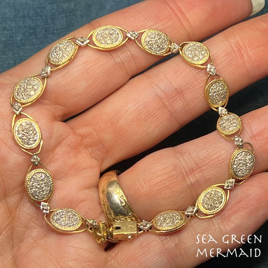 10k Gold 1 TCW Pave-Set Diamond Bracelet. Antique
