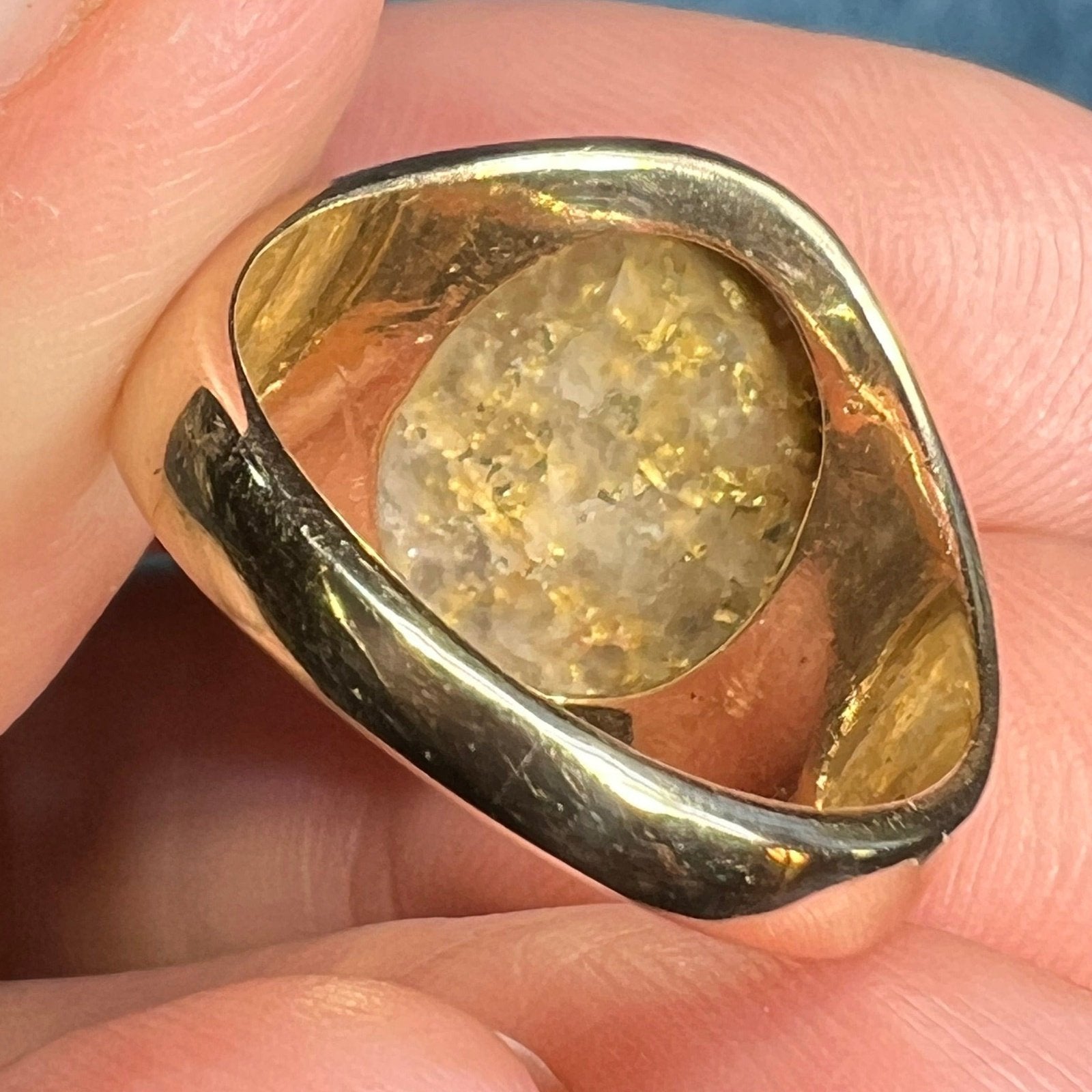Ore Rng 10k Gold Alaskan Gold Quartz 24k Vein Ore Signet Ring. 2/3