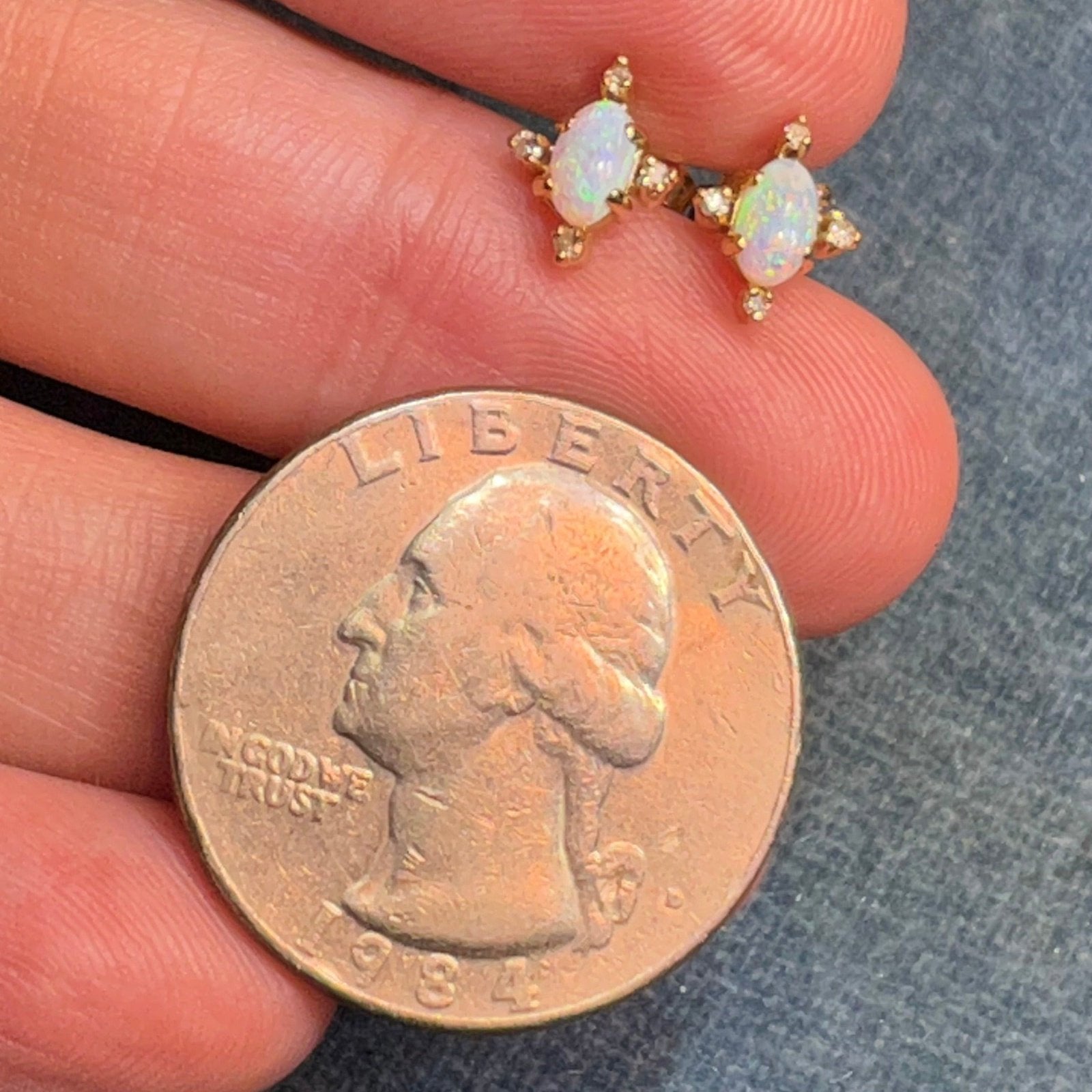 10k Gold Australian Crystal Jelly Opal Earrings w Diamonds. TINY! *Video*