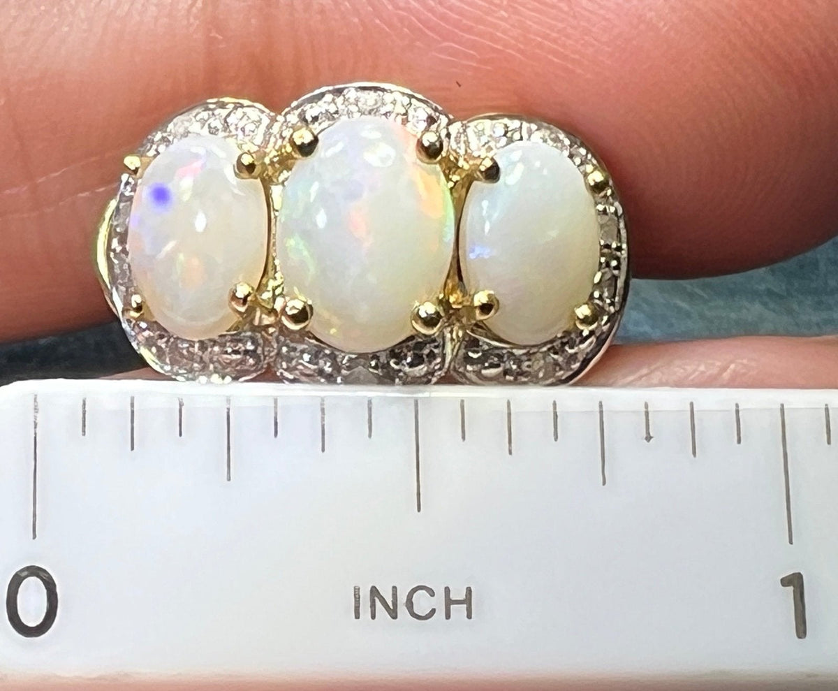 10k Gold Australian Opal + Diamond Omegaback Earrings *Video*