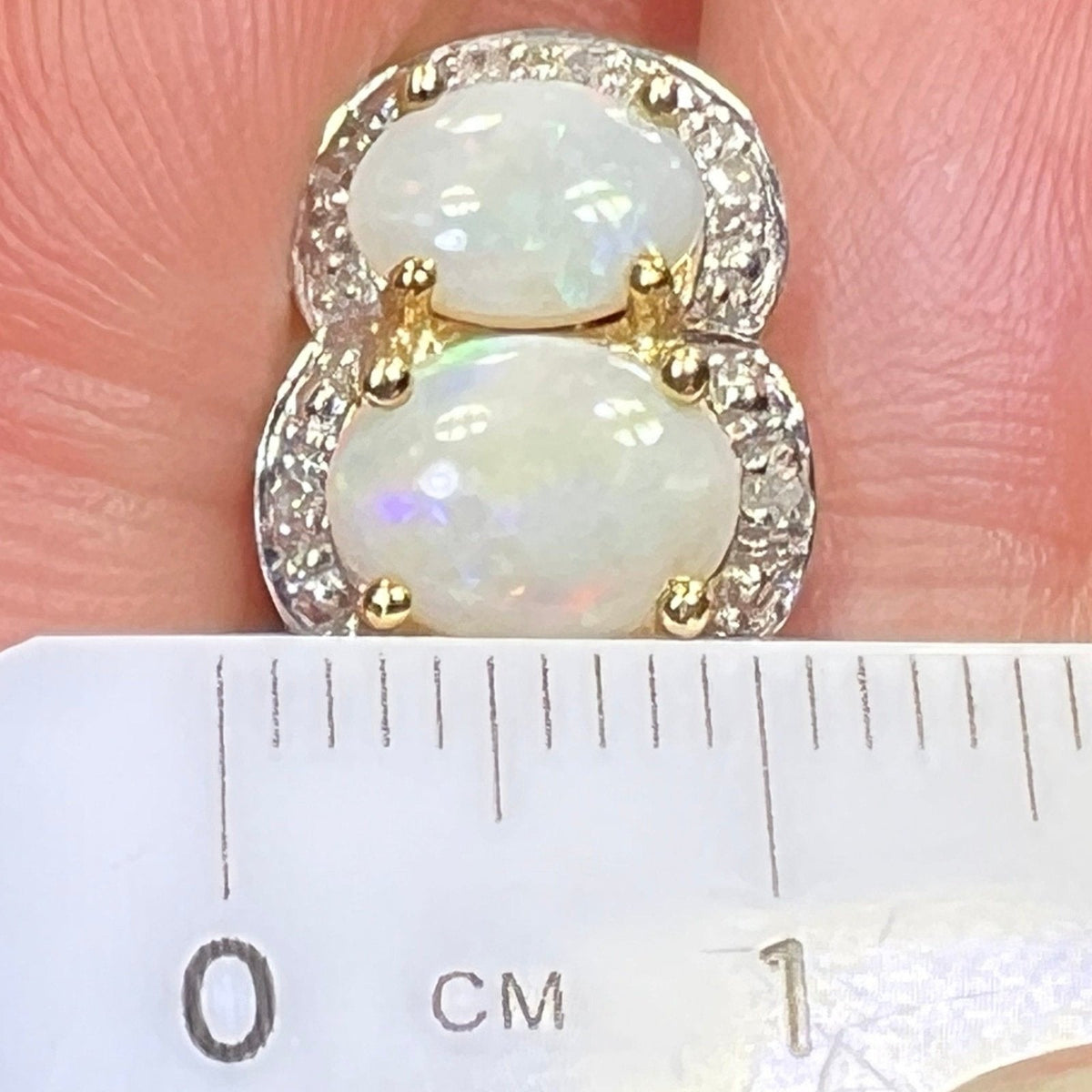 10k Gold Australian Opal + Diamond Omegaback Earrings *Video*