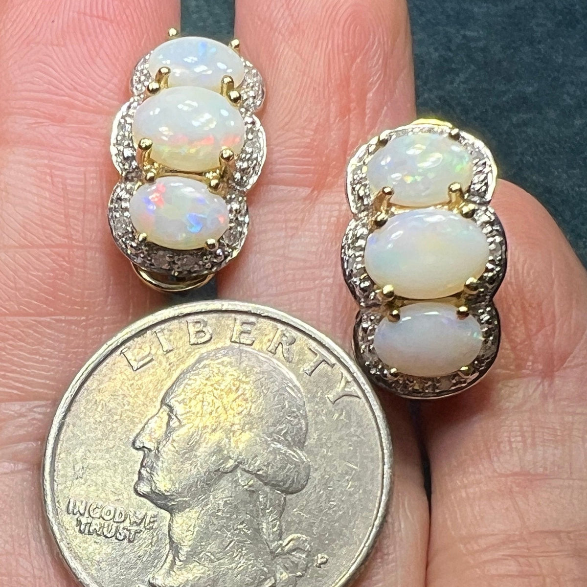 10k Gold Australian Opal + Diamond Omegaback Earrings *Video*