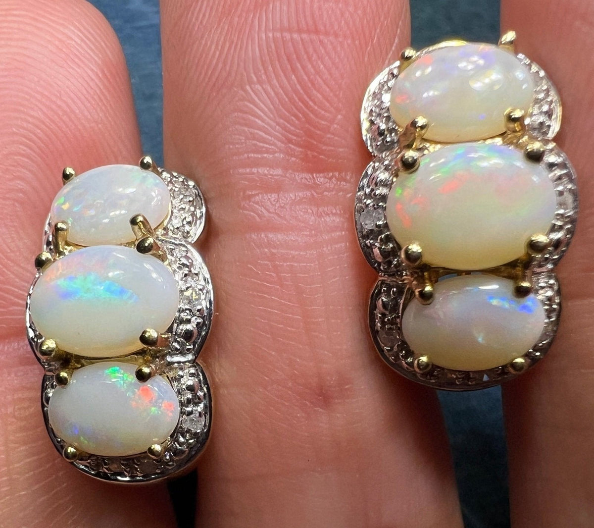 10k Gold Australian Opal + Diamond Omegaback Earrings *Video*