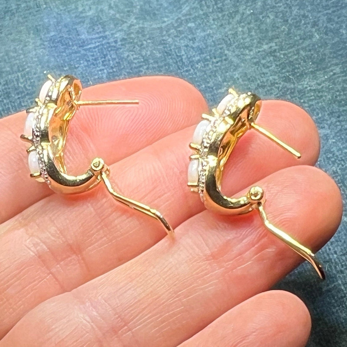 10k Gold Australian Opal + Diamond Omegaback Earrings *Video*