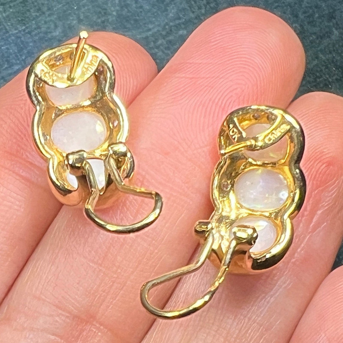 10k Gold Australian Opal + Diamond Omegaback Earrings *Video*