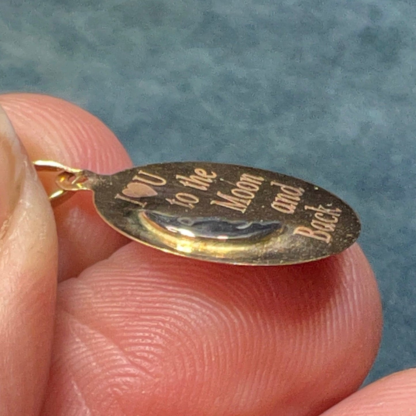 10k Gold Crescent Man-in-the-Moon Pendant "I Love U to the Moon + Back"