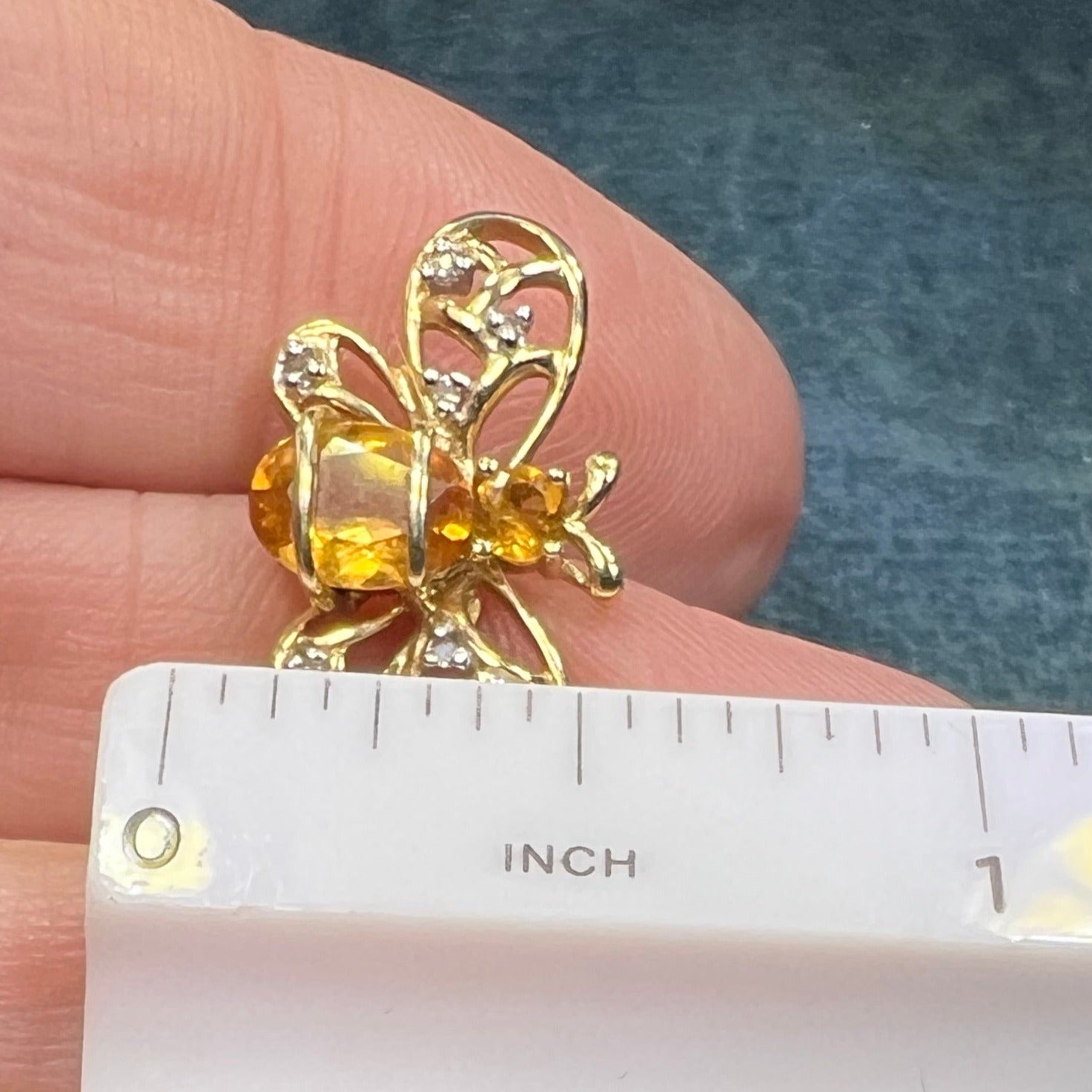10k Gold Honey Bee Pendant w Lemon Citrine & Diamonds