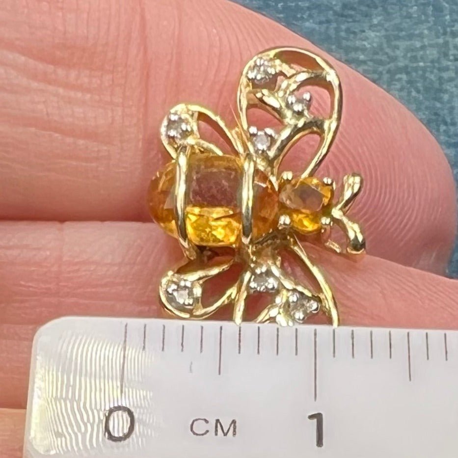 10k Gold Honey Bee Pendant w Lemon Citrine & Diamonds