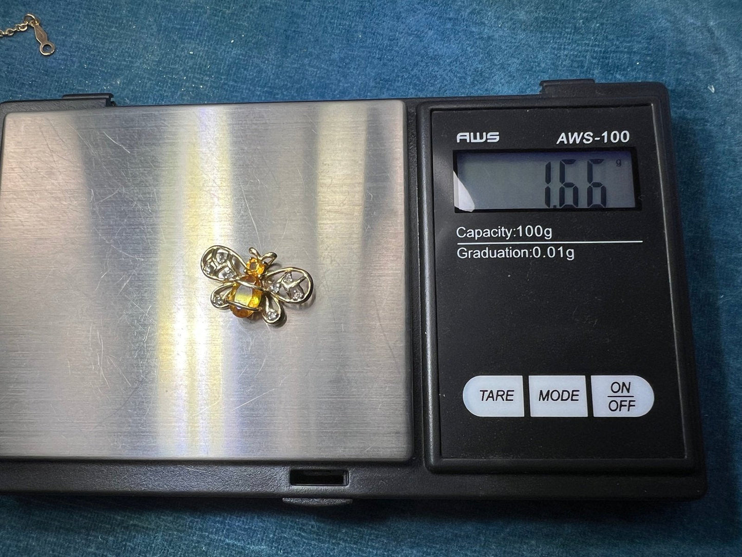 10k Gold Honey Bee Pendant w Lemon Citrine & Diamonds