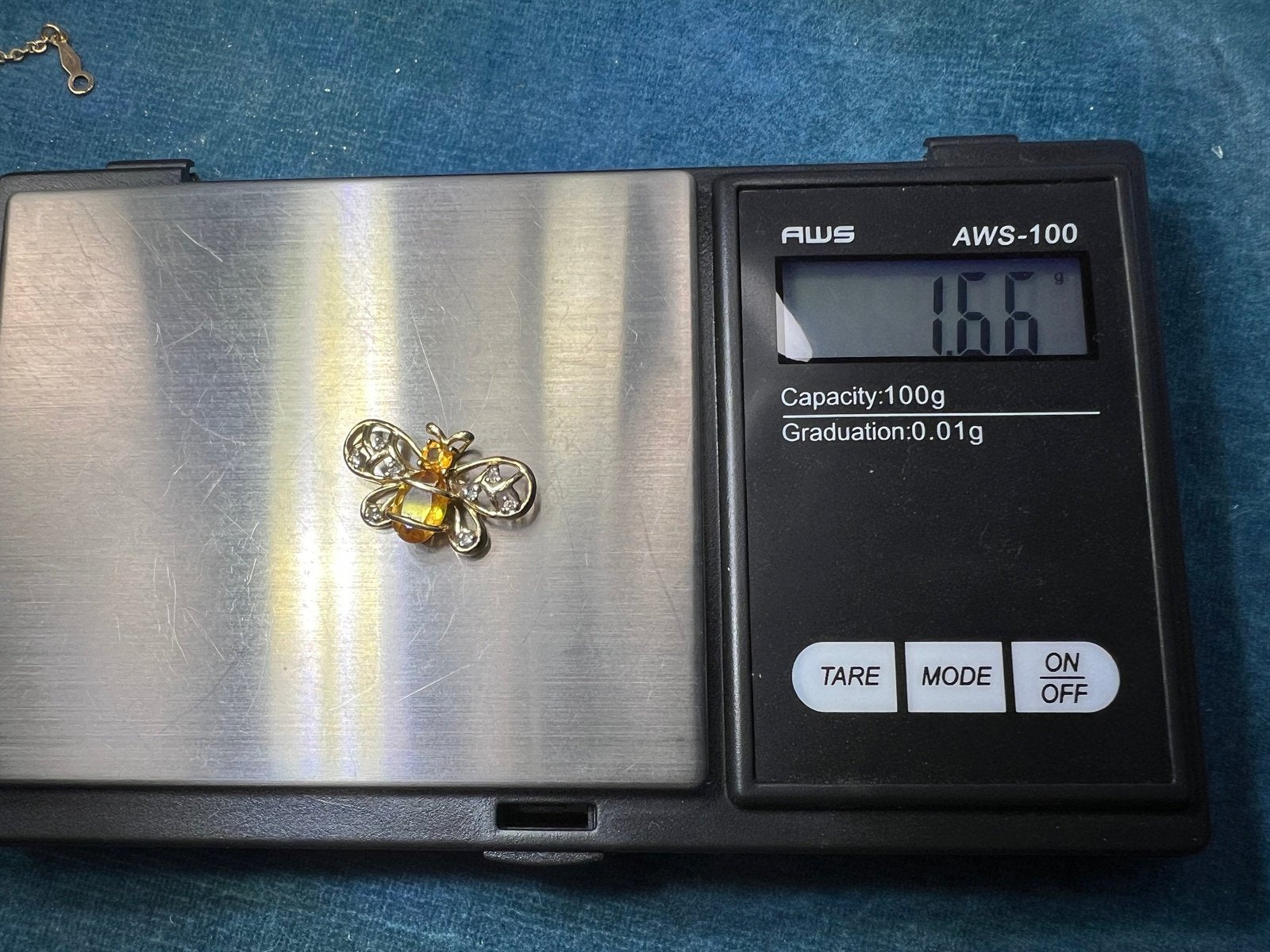 10k Gold Honey Bee Pendant w Lemon Citrine & Diamonds