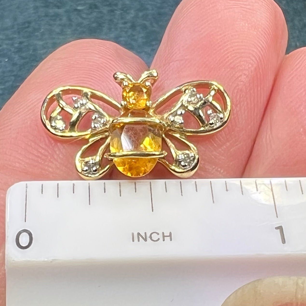 10k Gold Honey Bee Pendant w Lemon Citrine & Diamonds