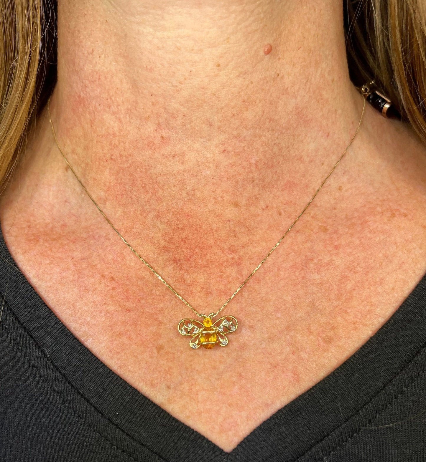 10k Gold Honey Bee Pendant w Lemon Citrine & Diamonds