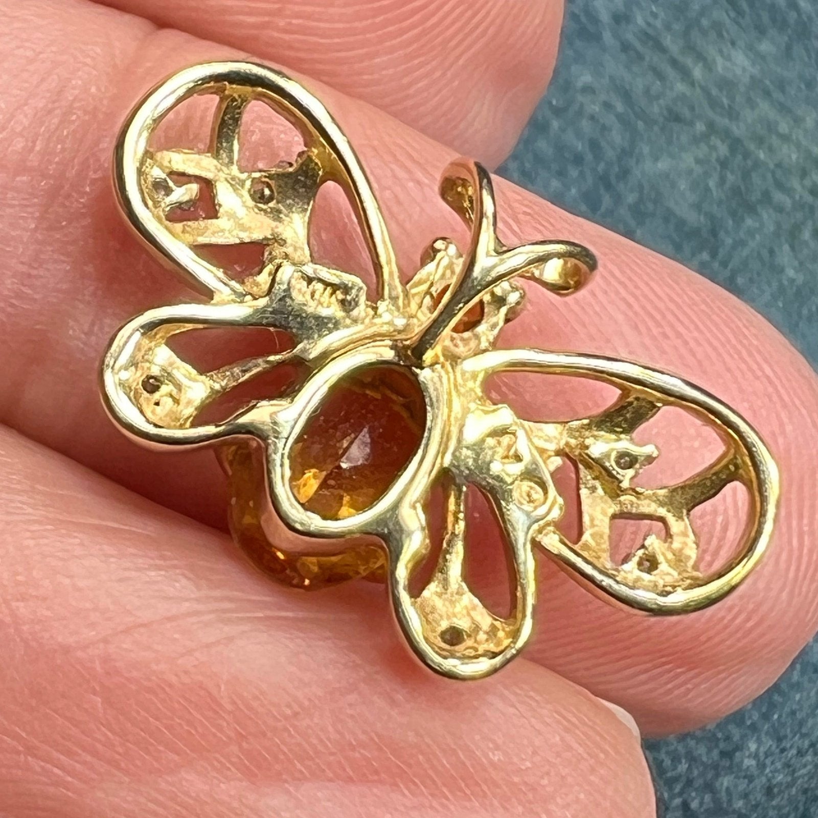 10k Gold Honey Bee Pendant w Lemon Citrine & Diamonds