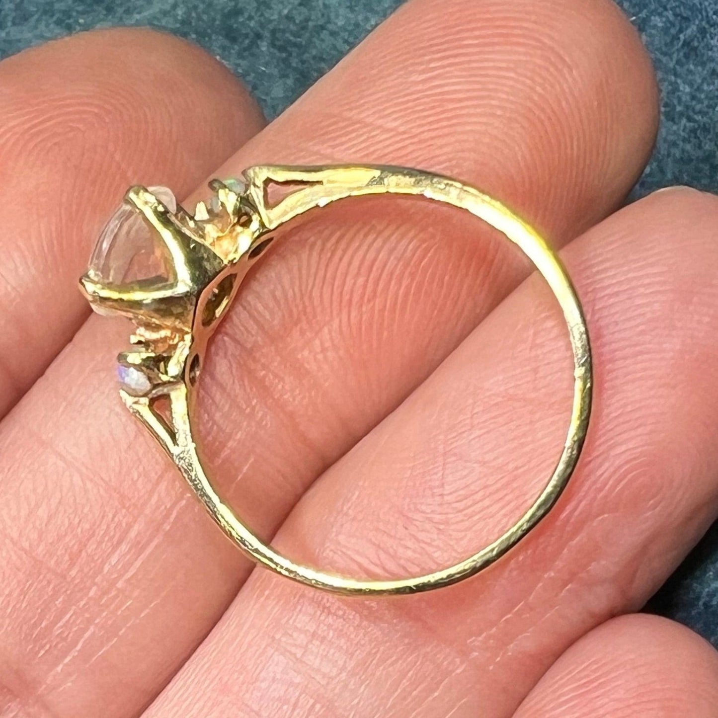 10k Gold Moonstone Crescent Man in the Moon Ring w Opals. Tiny **Video**