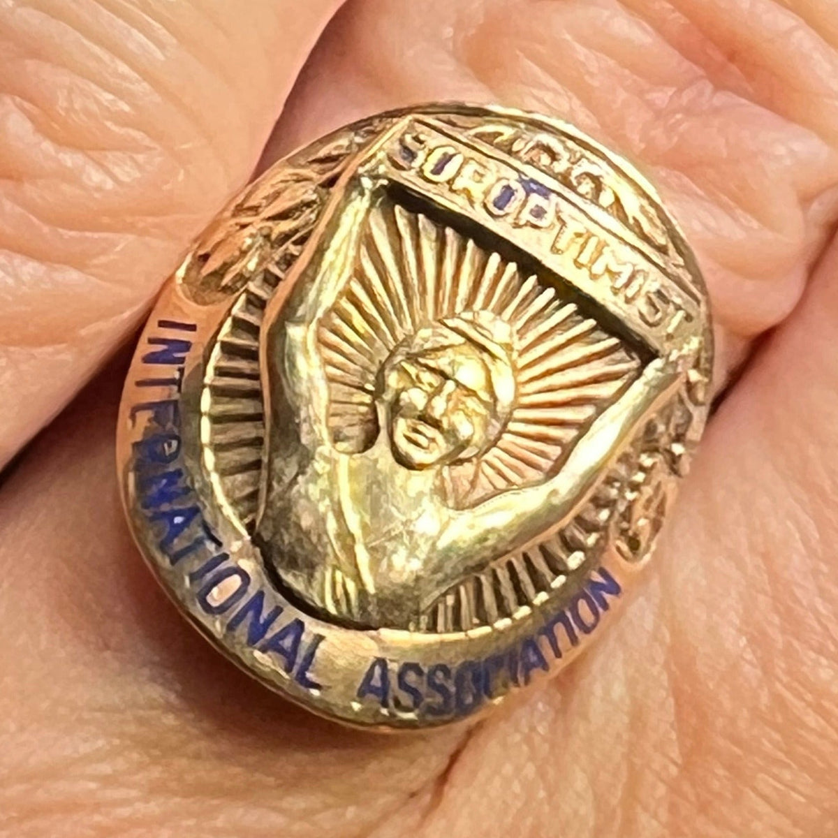 10k Gold *Rare* 1930s Deco Soroptimist Sunburst Ring. Empowering Women