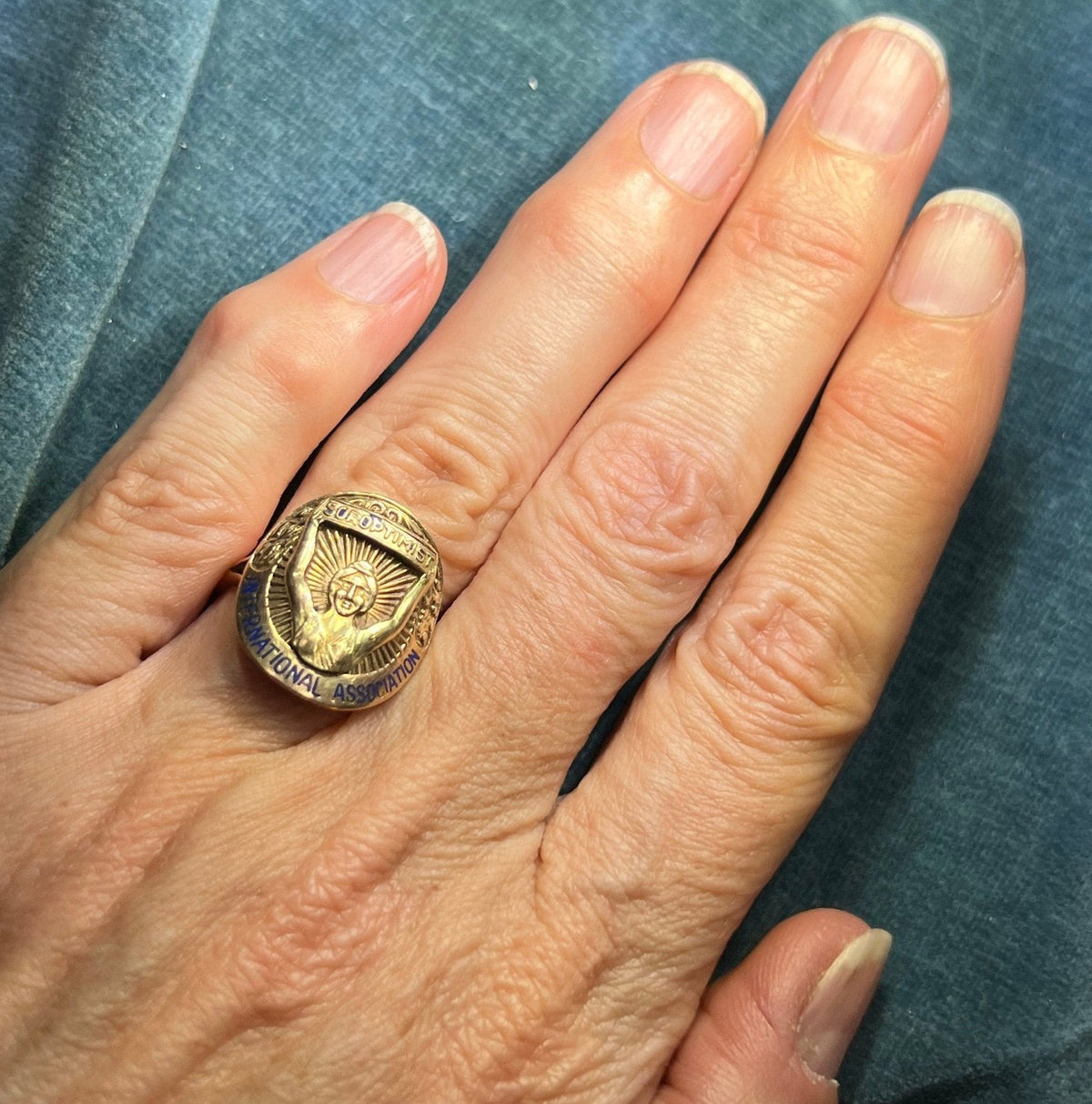 10k Gold *Rare* 1930s Deco Soroptimist Sunburst Ring. Empowering Women