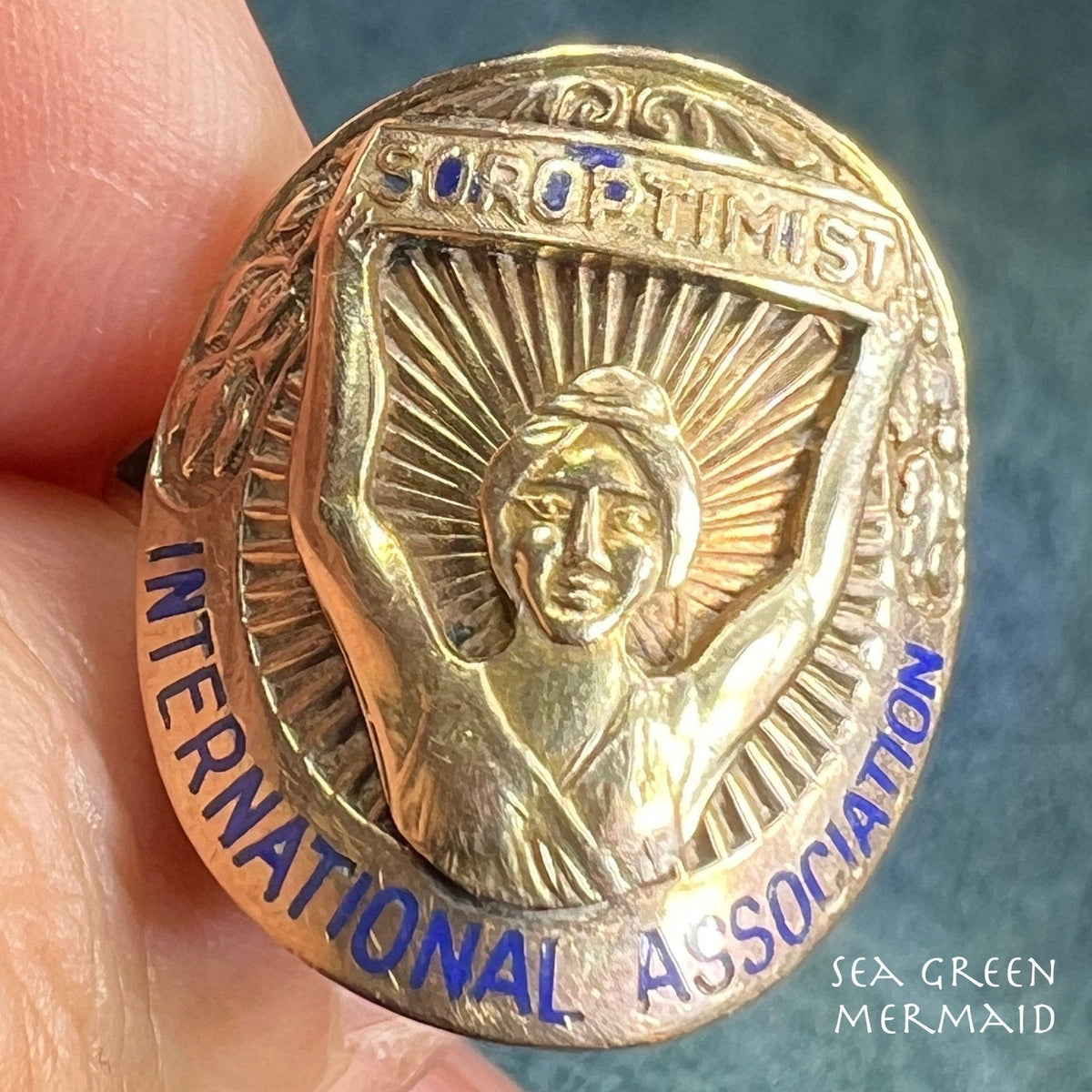 10k Gold *Rare* 1930s Deco Soroptimist Sunburst Ring. Empowering Women
