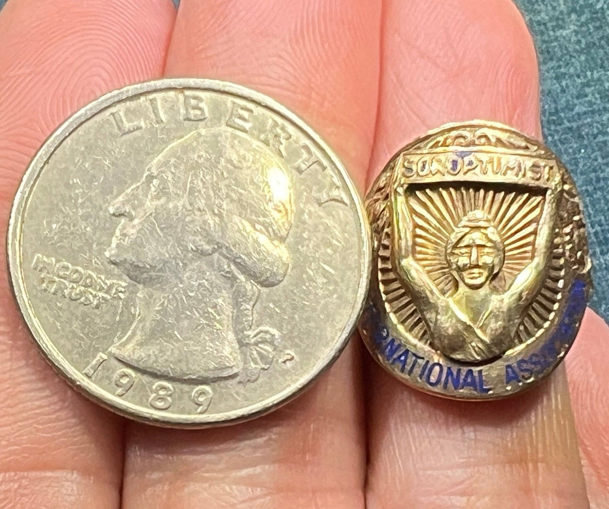 10k Gold *Rare* 1930s Deco Soroptimist Sunburst Ring. Empowering Women
