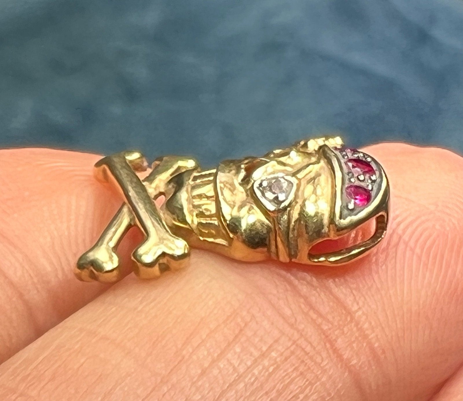 10k Gold Ruby Skull + Bones Pirate Jolly Roger Pendant