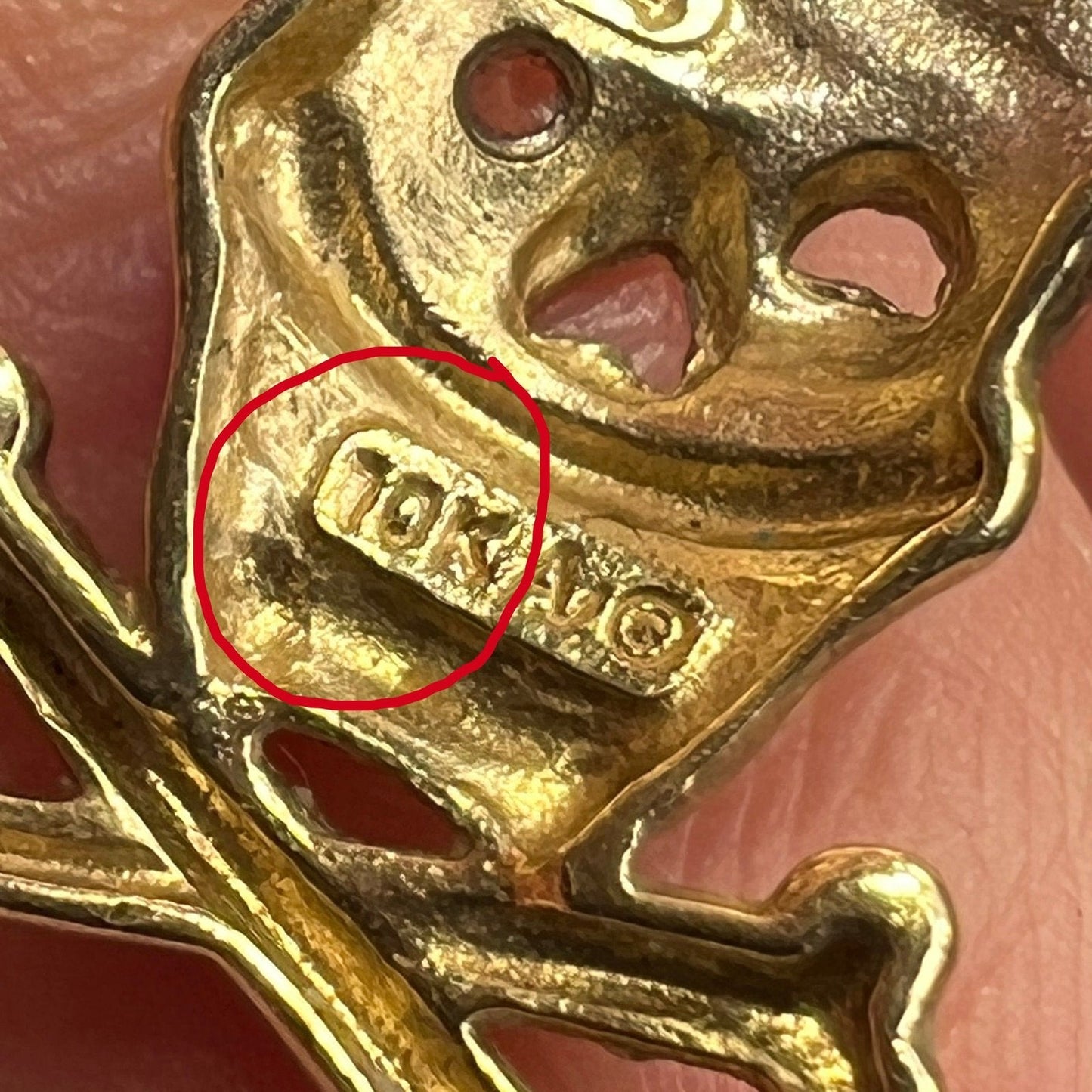 10k Gold Ruby Skull + Bones Pirate Jolly Roger Pendant