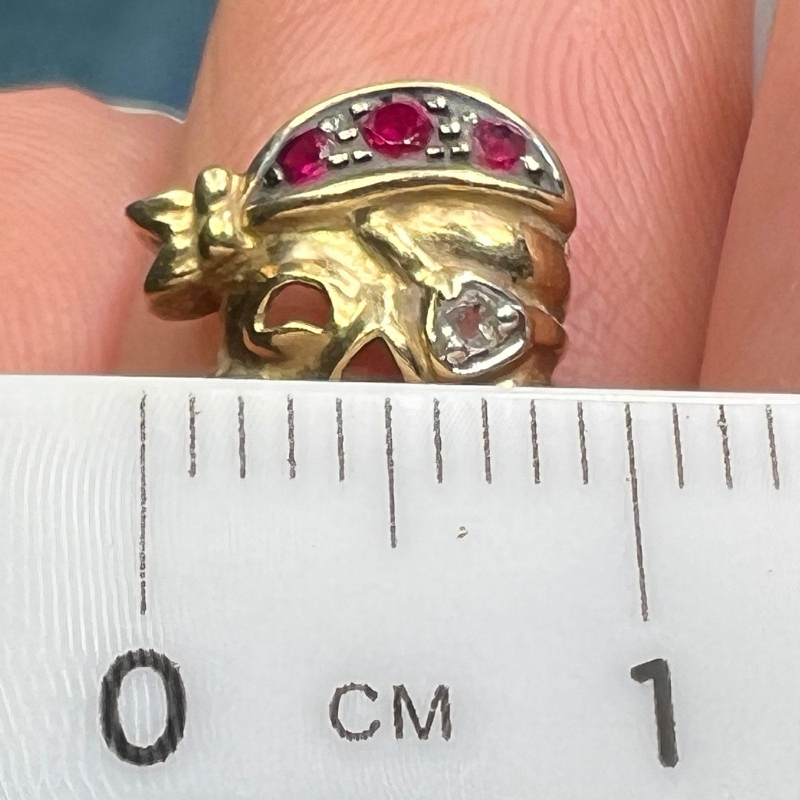 10k Gold Ruby Skull + Bones Pirate Jolly Roger Pendant