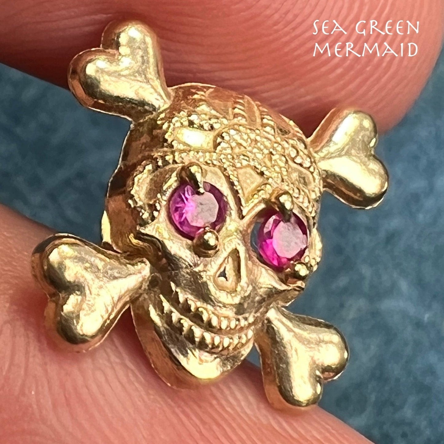 10k Gold Ruby Skull + Bones *SINGLE* Earring. Day of the Dead
