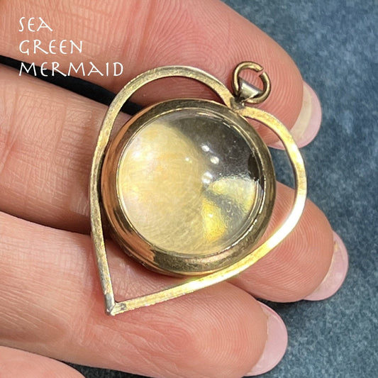 10k Rolled Gold Emerson Heart MEMENTO Bubble Pendant. Opens! 1.5"
