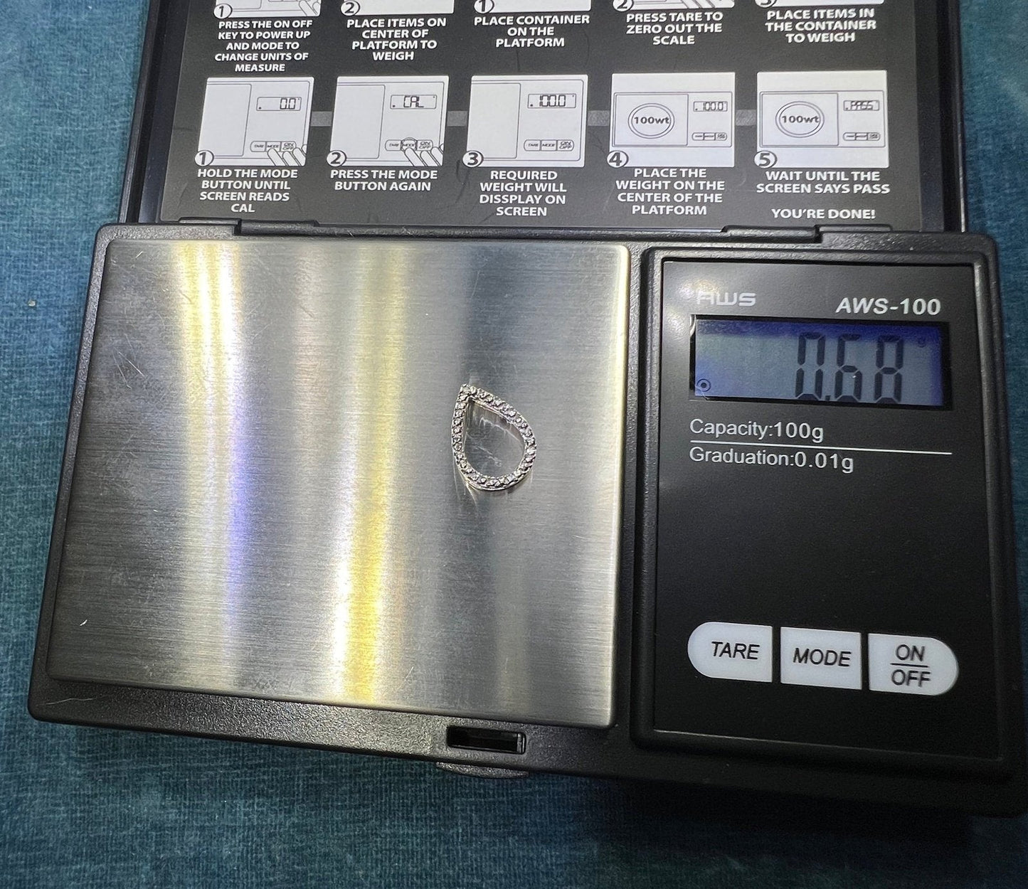 10k White Gold Diamond Teardrop Pendant. Small