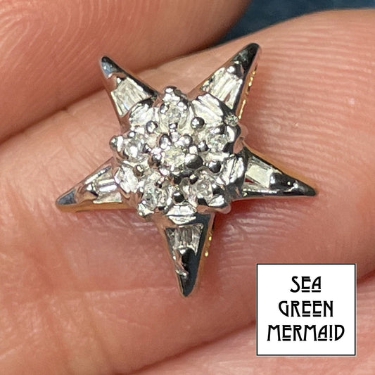 10k White Gold STAR SNOWFLAKE Slide Pendant w Diamonds
