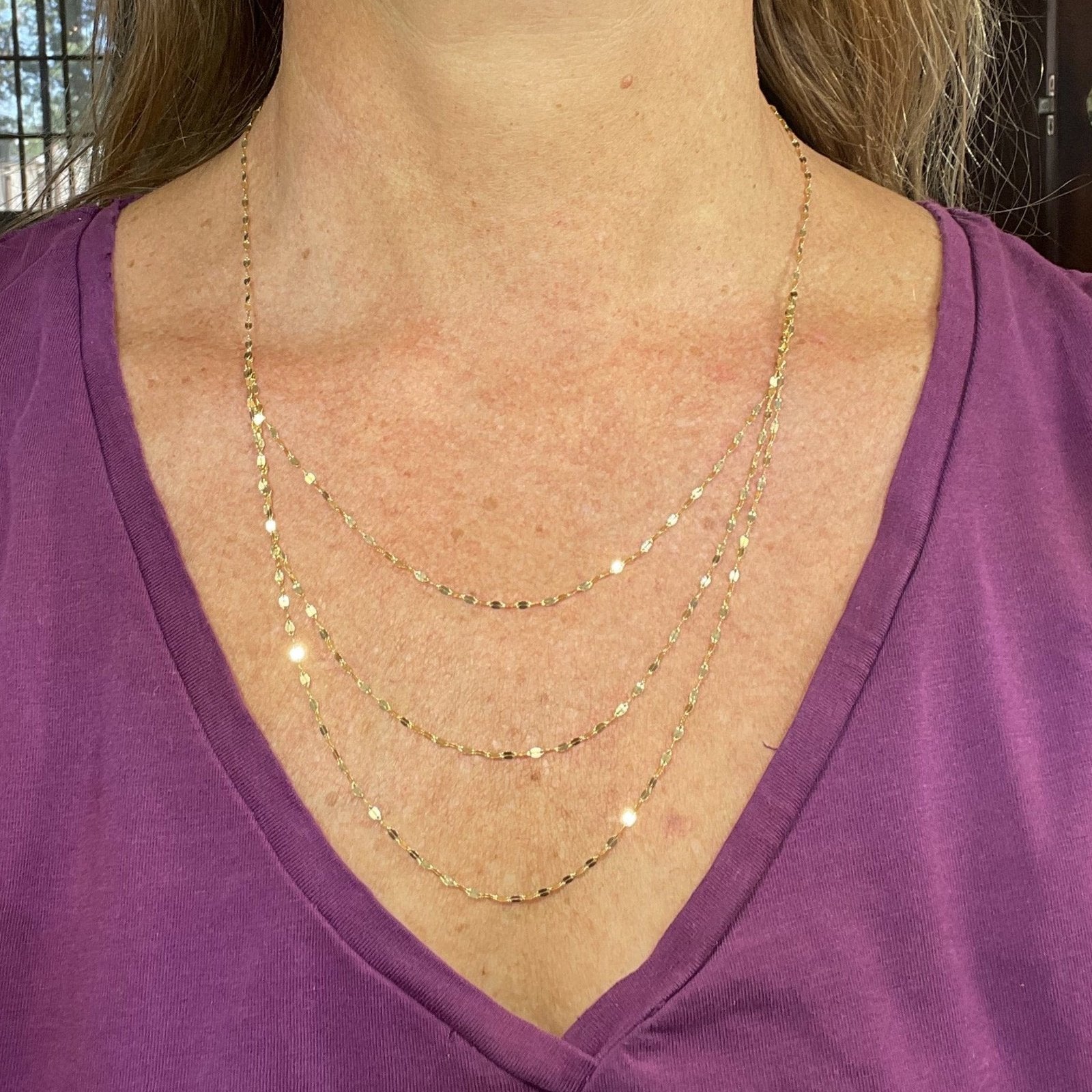 10k Yellow Gold 3 Layer GLITTER Chain 22" Necklace. Italy