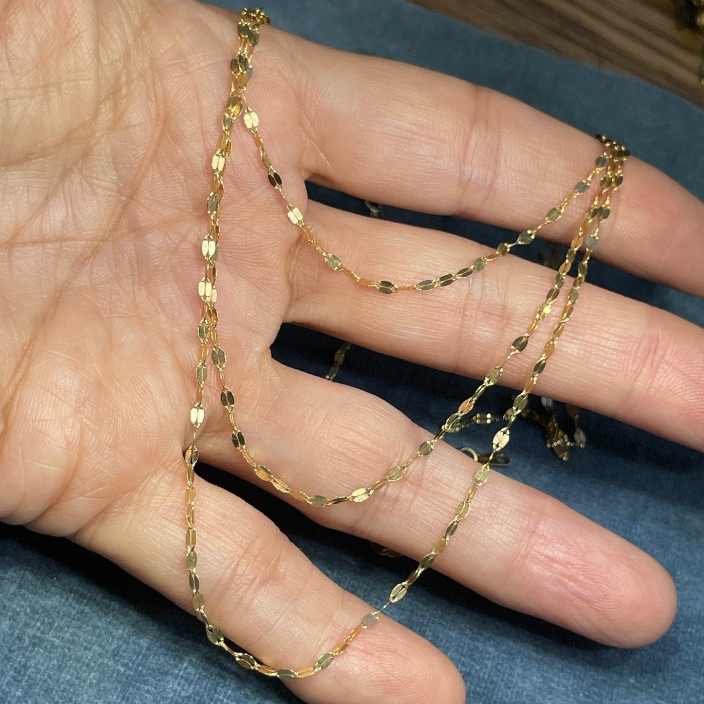 10k Yellow Gold 3 Layer GLITTER Chain 22" Necklace. Italy