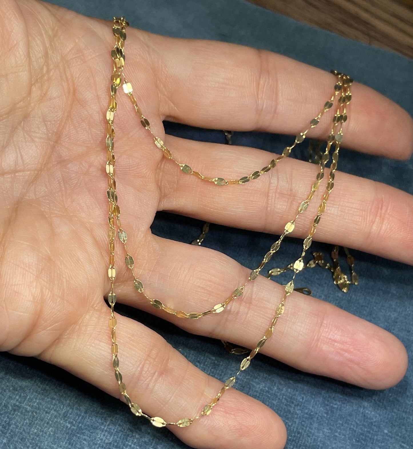 10k Yellow Gold 3 Layer GLITTER Chain 22" Necklace. Italy