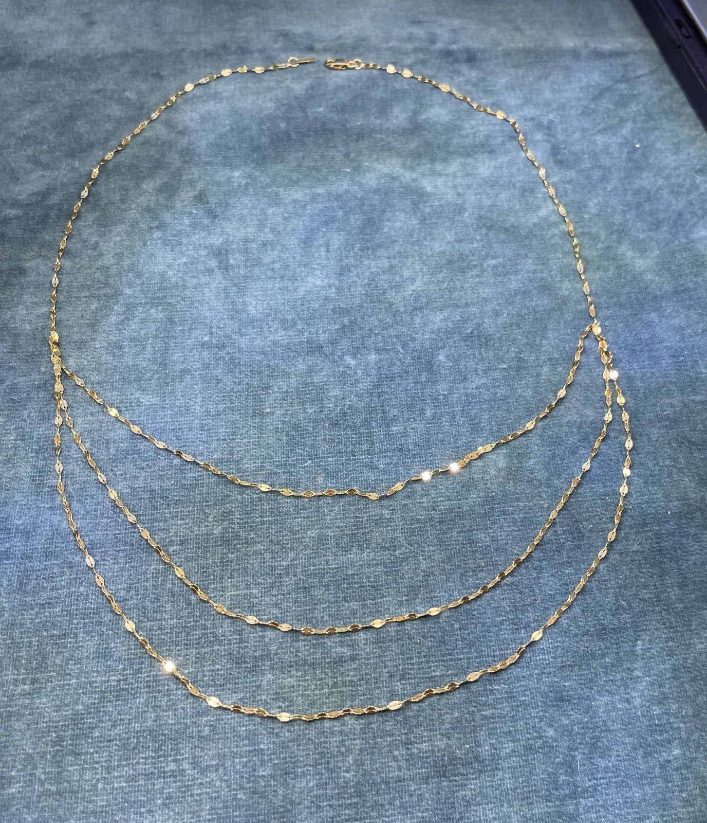 10k Yellow Gold 3 Layer GLITTER Chain 22" Necklace. Italy
