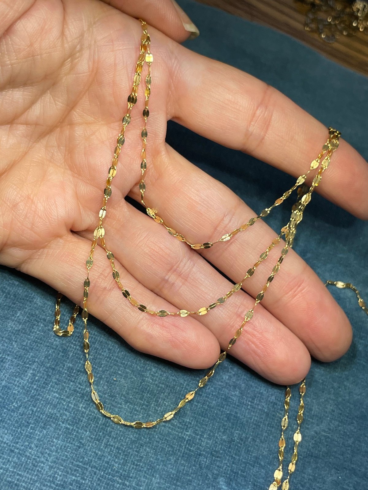 10k Yellow Gold 3 Layer GLITTER Chain 22" Necklace. Italy