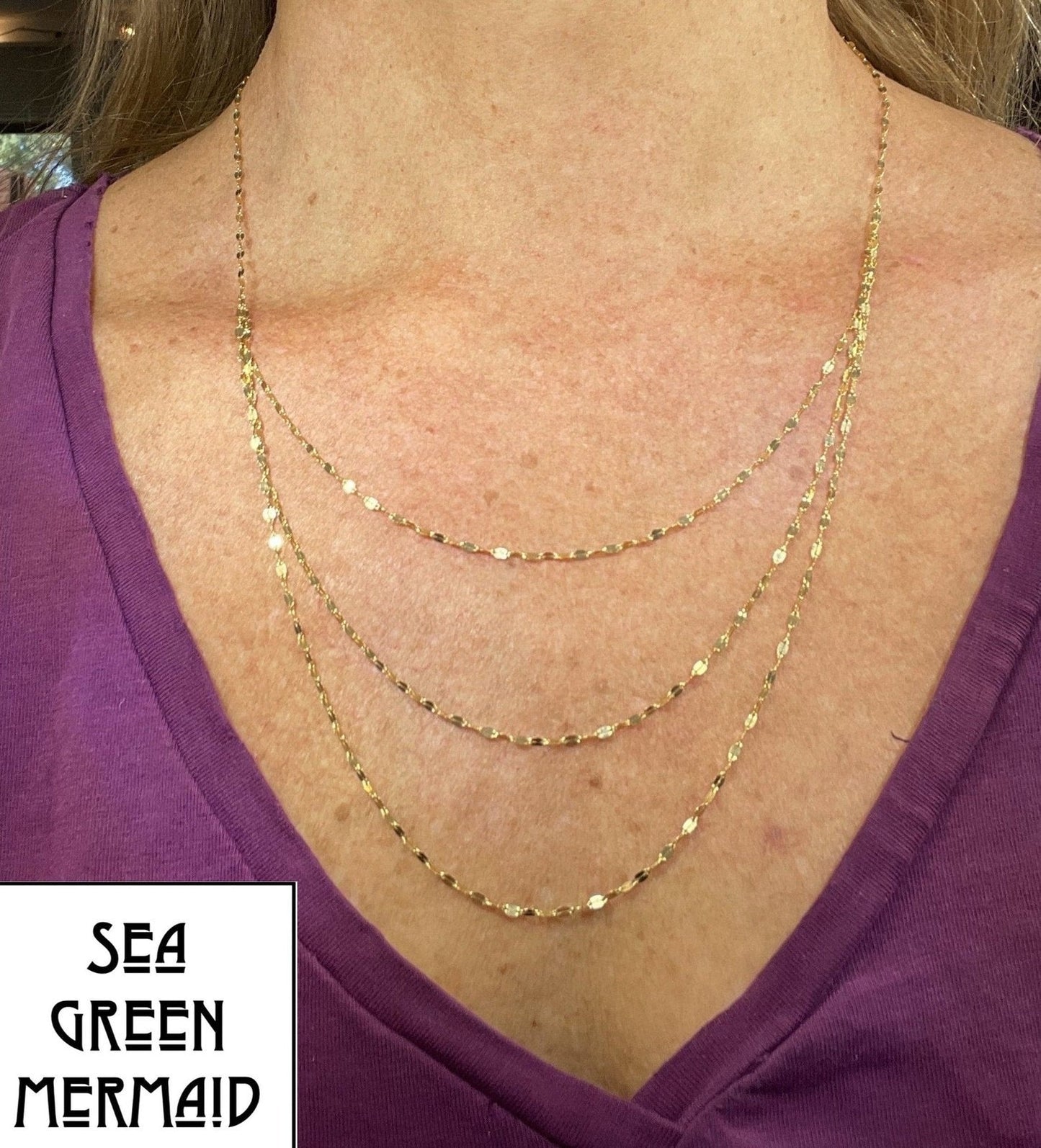 10k Yellow Gold 3 Layer GLITTER Chain 22" Necklace. Italy