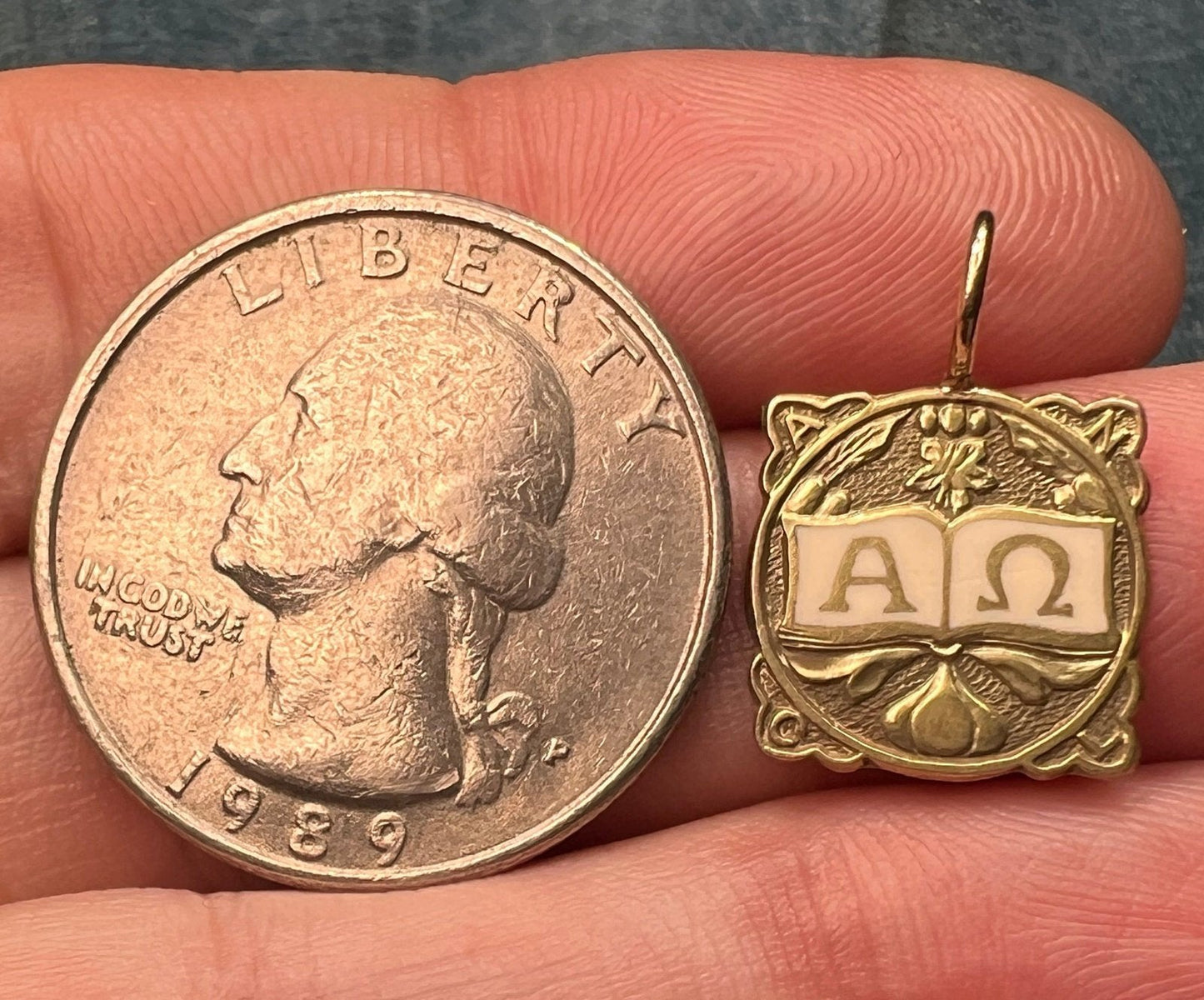 10k Yellow Gold "Alpha to Omega" Engraved Pendant. Antique