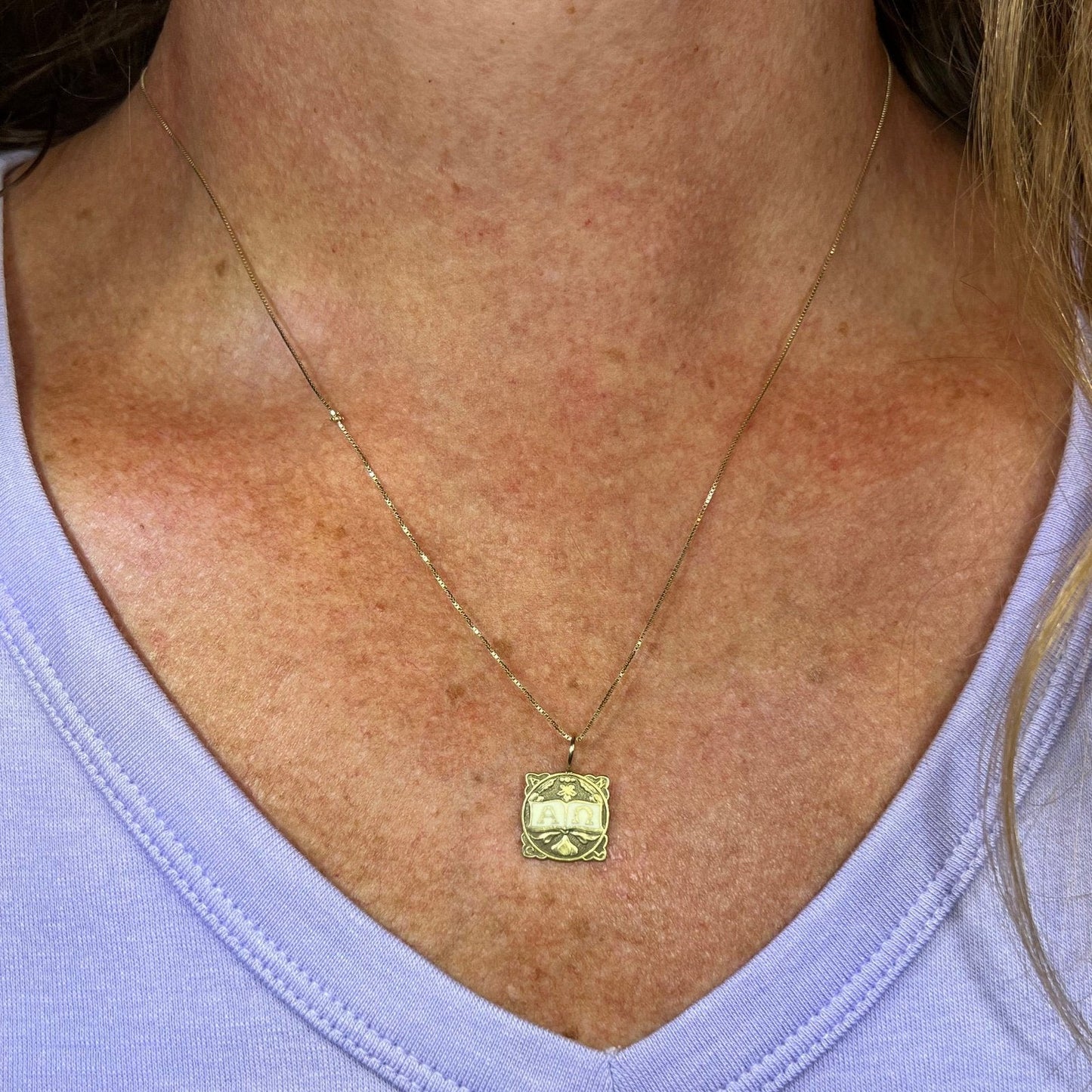 10k Yellow Gold "Alpha to Omega" Engraved Pendant. Antique