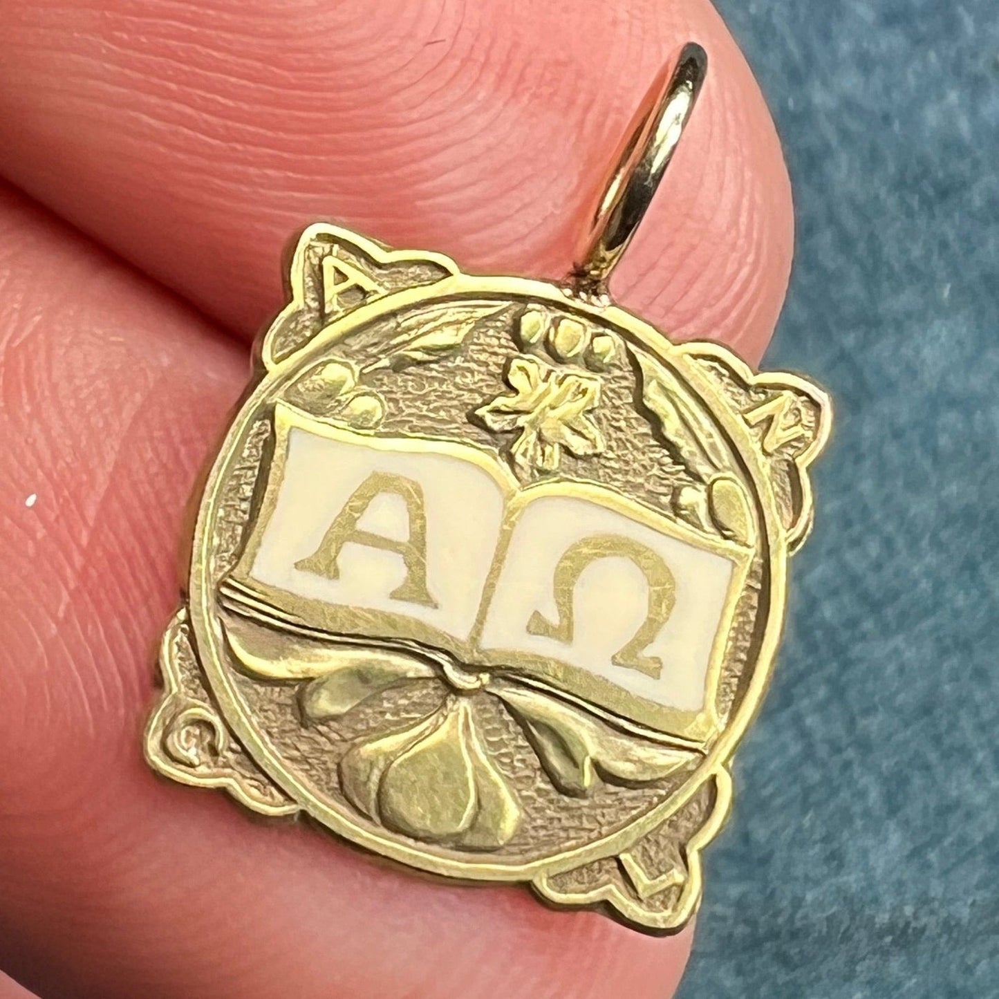10k Yellow Gold "Alpha to Omega" Engraved Pendant. Antique