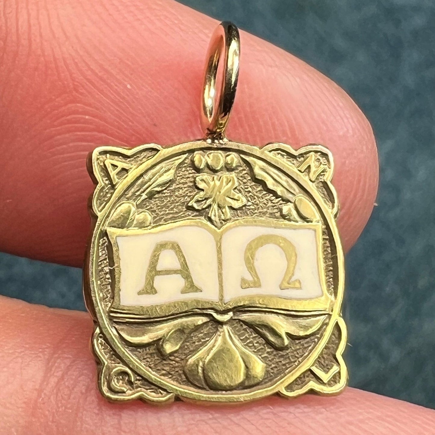 10k Yellow Gold "Alpha to Omega" Engraved Pendant. Antique
