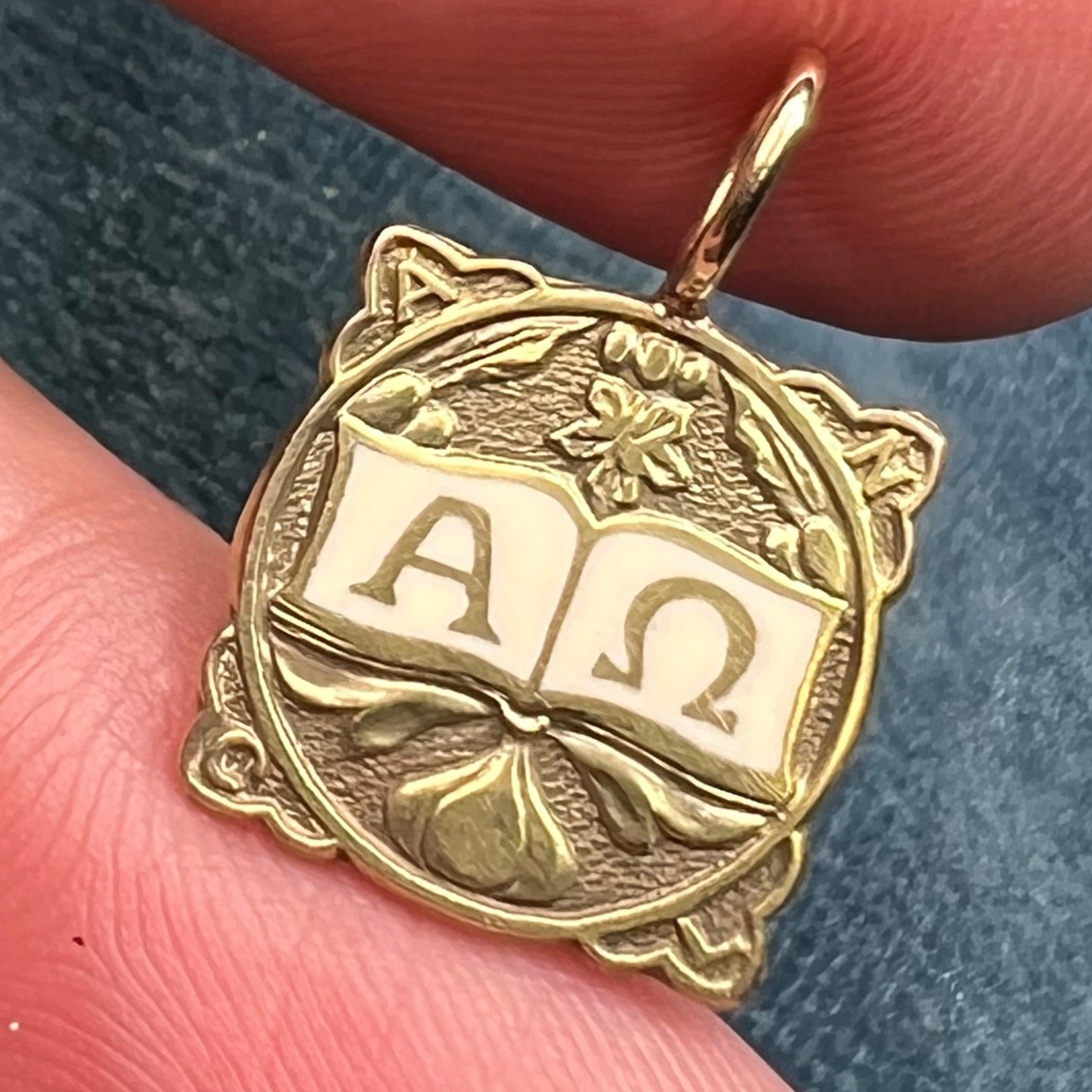 10k Yellow Gold "Alpha to Omega" Engraved Pendant. Antique