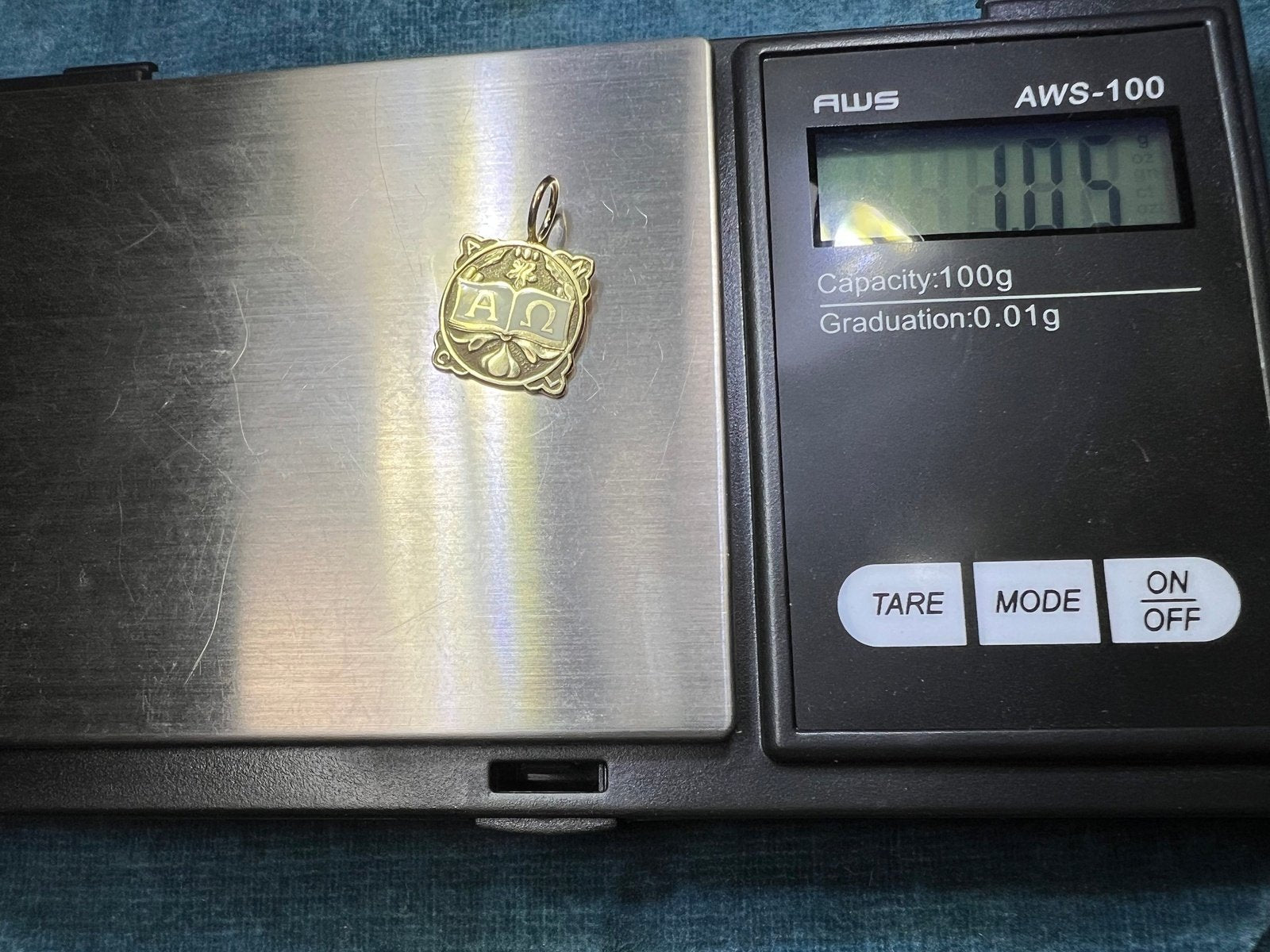 10k Yellow Gold "Alpha to Omega" Engraved Pendant. Antique