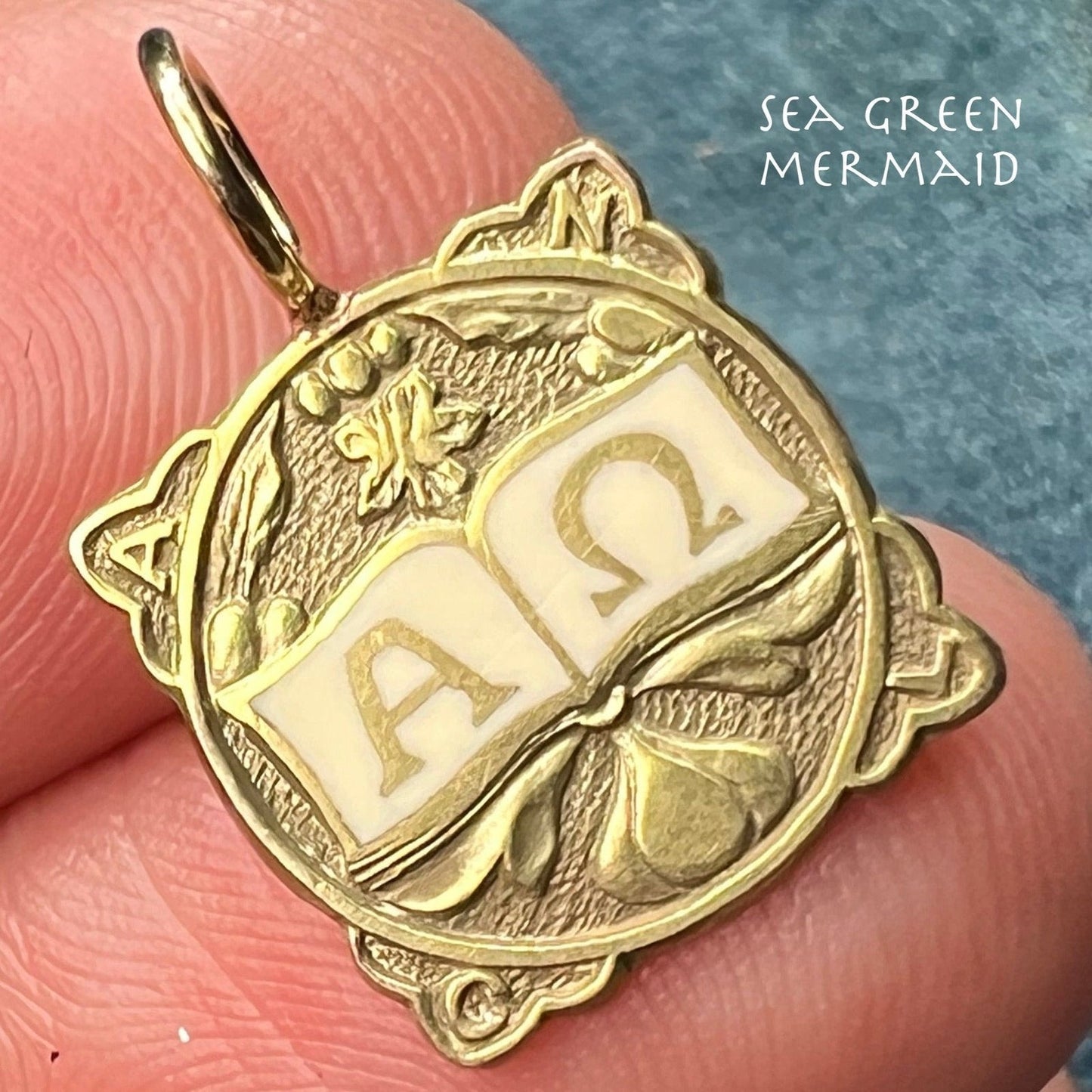 10k Yellow Gold "Alpha to Omega" Engraved Pendant. Antique