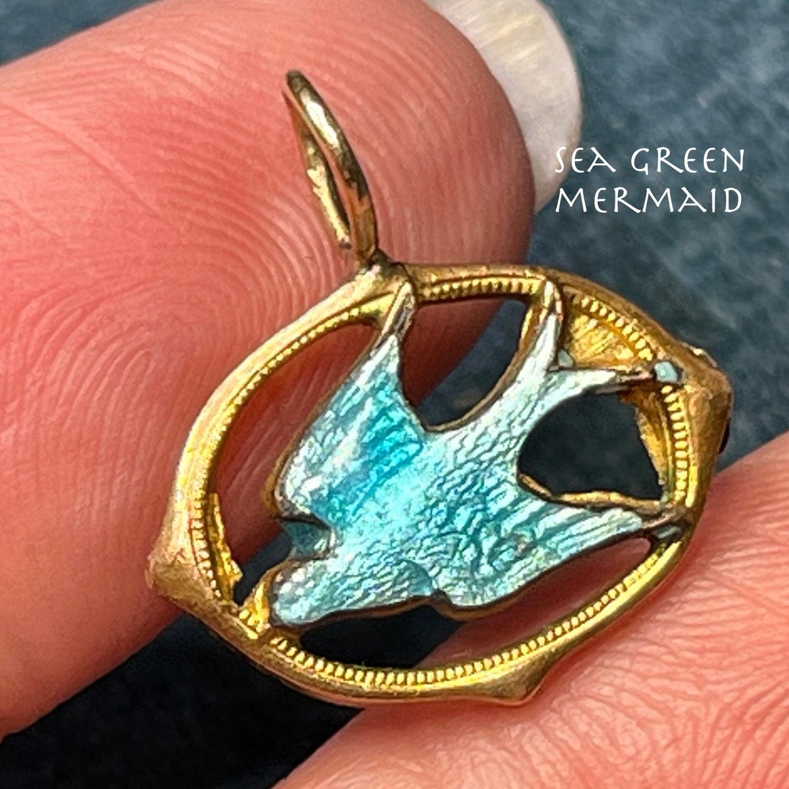 10k Yellow Gold Bluebird Swallow Enamel Pendant. Victorian *Stiff bail*