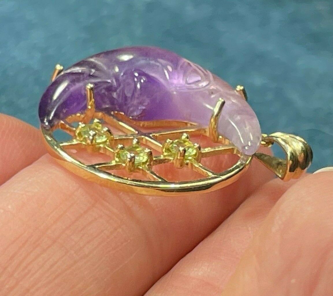 10k Yellow Gold Carved Crescent Amethyst "Man in Moon" Face Pendant_21_249