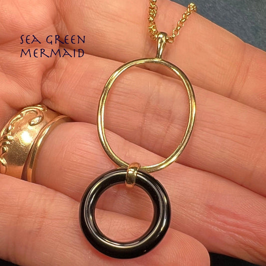 10k Yellow Gold Eclipse Full Moon Circle Pendant + Rolo Chain