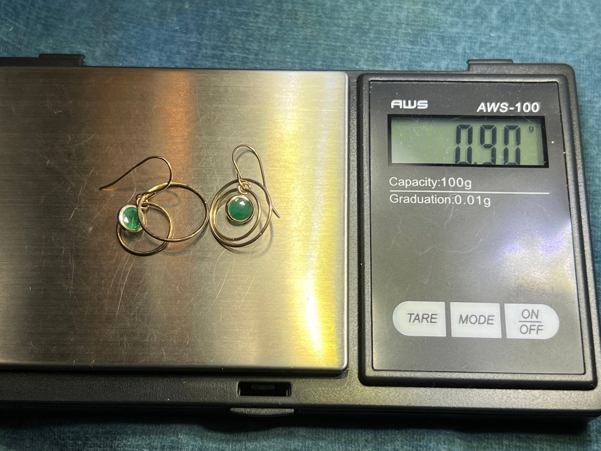 10k Yellow Gold Emerald Spinning Circles Dangle Earrings